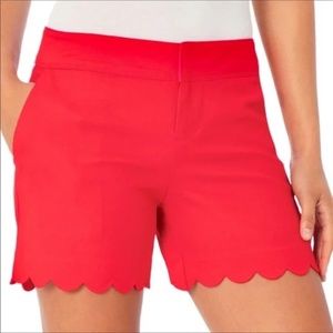 Isaac Mizrahi Women’s Red Scalloped Flat Front Tailored Chino Shorts Size 8